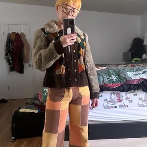 CHEVRON PATCHED SUEDE FUR VINTAGE 70s JACKET